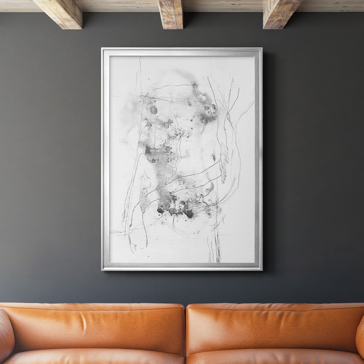 Graphite Abstract IV - Modern Framed Canvas Print