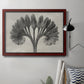 Vintage botanical plant study photograph by Karl Blossfeldt in an ornate cherry burl wood frame displayed in a neutral interior setting.