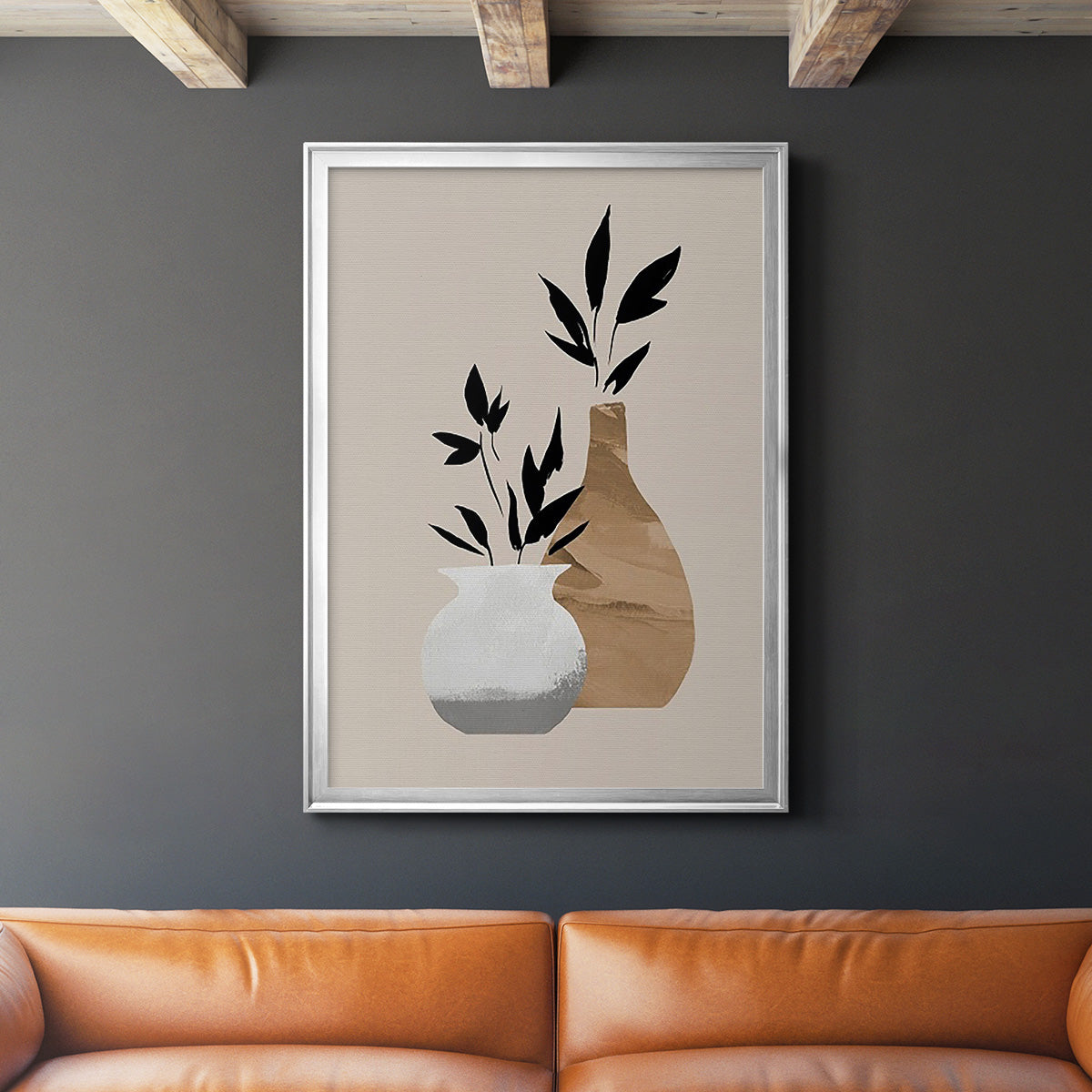 Simple Bud Vases I - Modern Framed Canvas Print