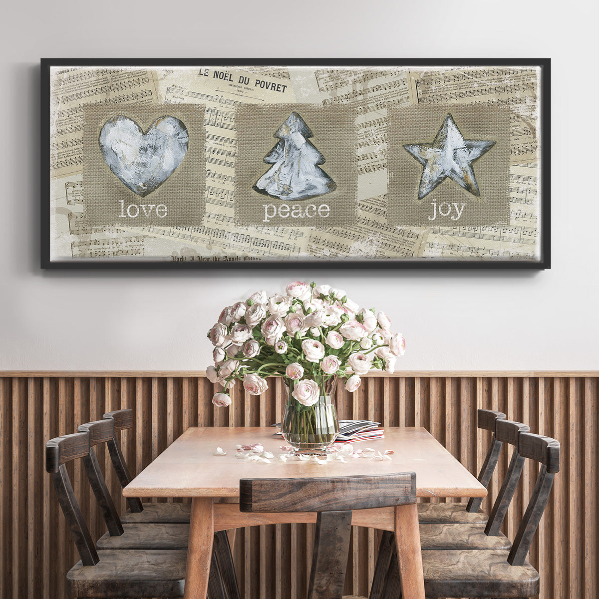 Burlap Music Ornaments - Floater Framed Canvas Print