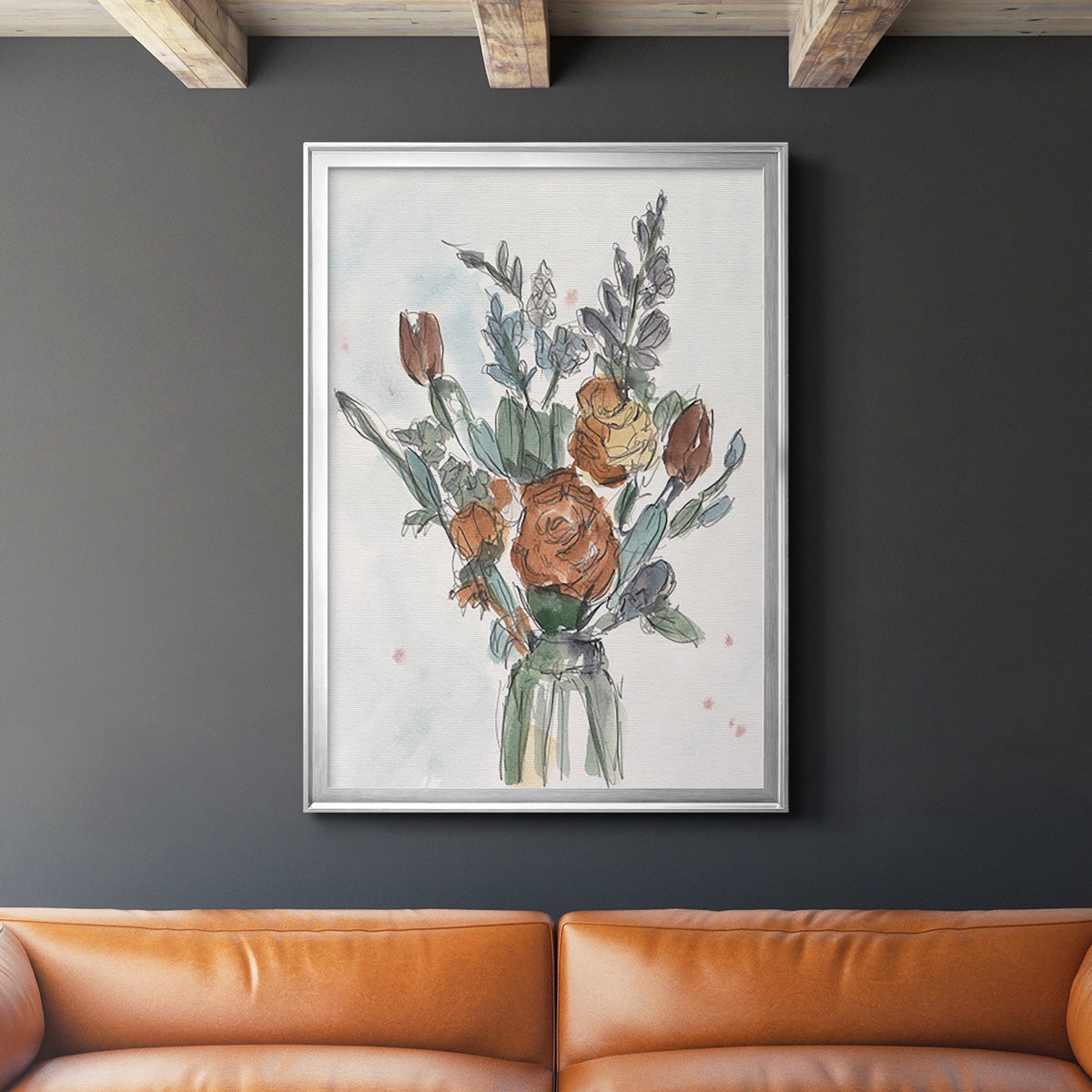 Watercolor Floral Arrangement II - Modern Framed Canvas Print