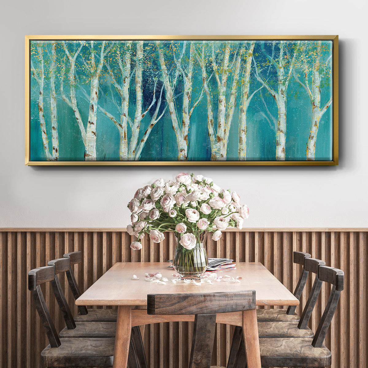 Birch on Blue - Floater Framed Canvas Print