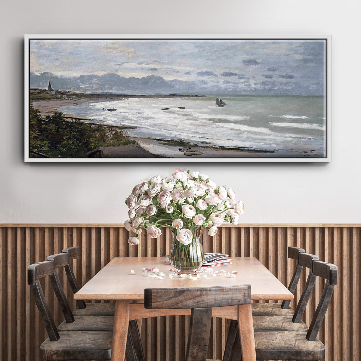 The Beach at Saint Adresse, 1876 - Floater Framed Canvas Print