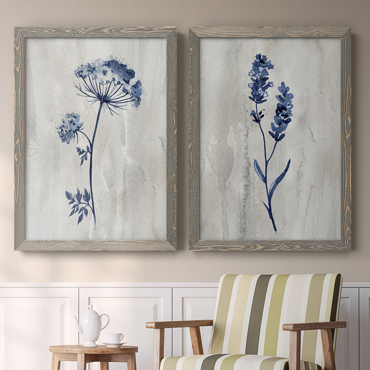 Indigo Botanical I - Premium Framed Canvas 2 Piece Set - Ready to Hang