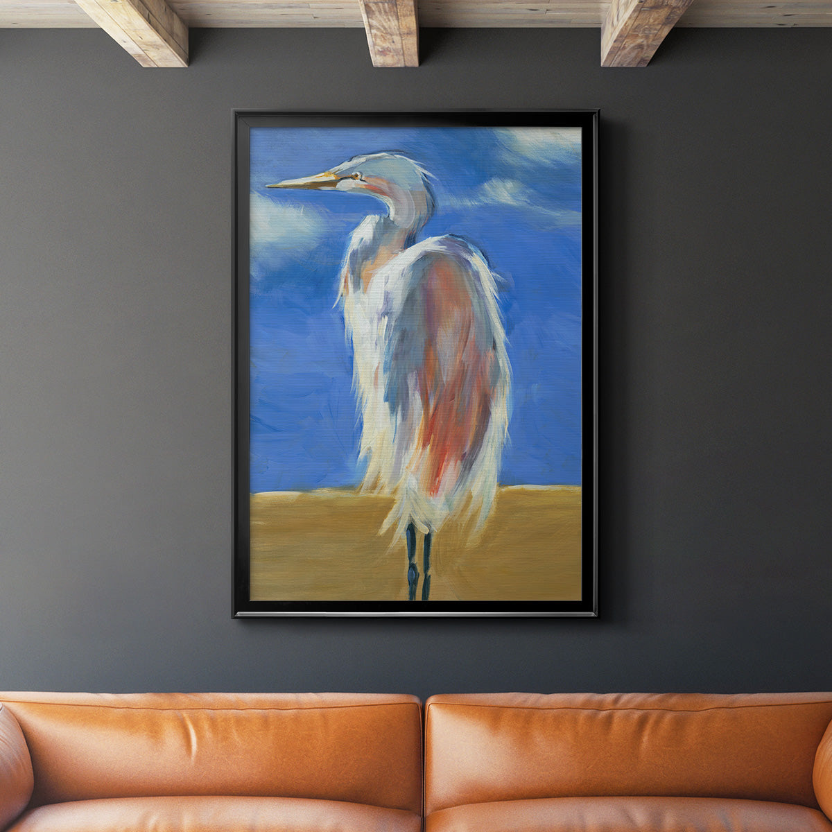 Blue Heron - Modern Framed Canvas Print