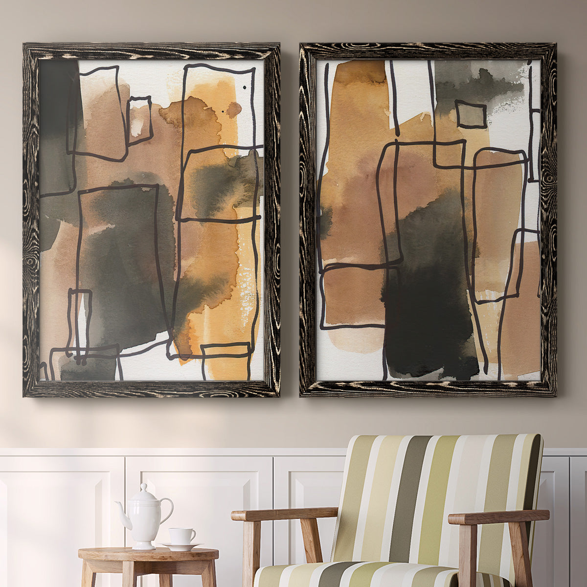 Retro Vibe I - Premium Framed Canvas 2 Piece Set - Ready to Hang