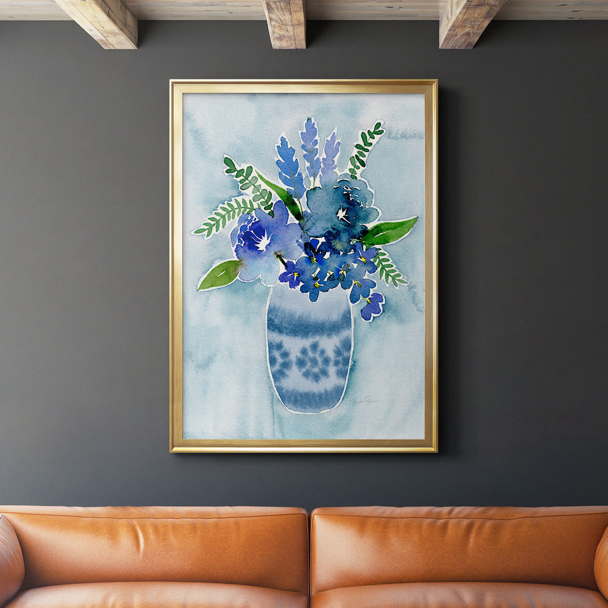 Blue Bouquet II - Modern Framed Canvas Print