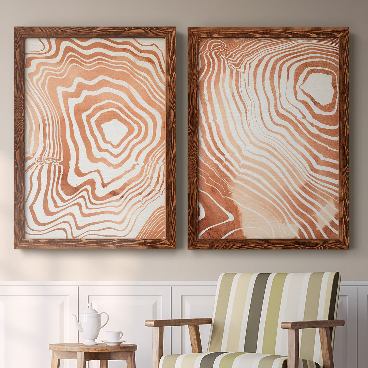 Wood Grain Suminagashi I - Premium Framed Canvas 2 Piece Set - Ready to Hang