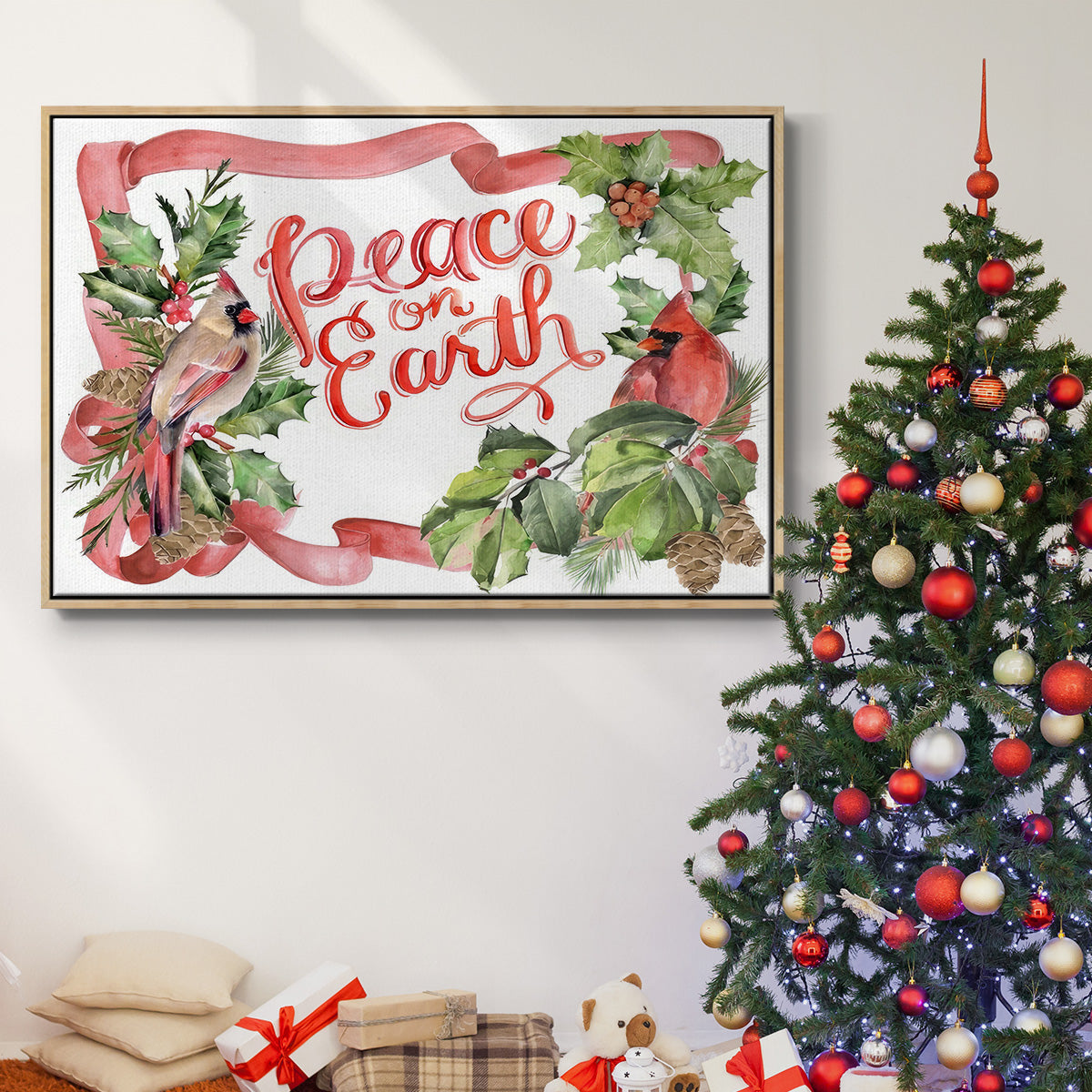 Cardinal Holly Christmas Collection A - Floater Framed Canvas Print