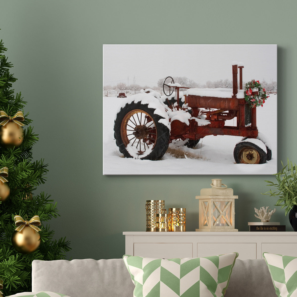 Christmas Tractor - Premium Gallery Wrapped Canvas  - Ready to Hang