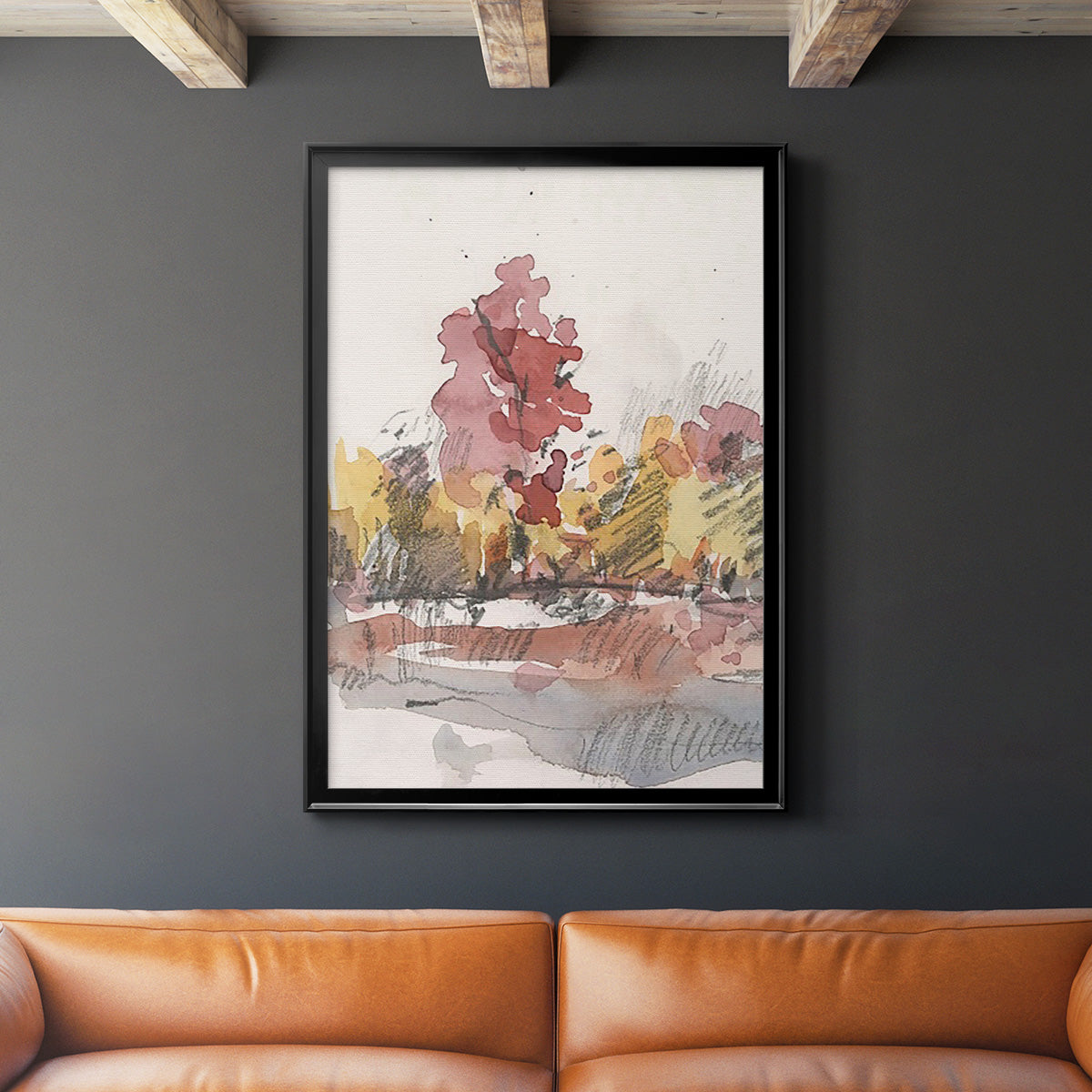 Watercolor Treeline Sketch I - Modern Framed Canvas Print