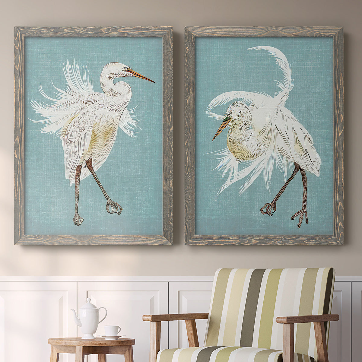 Heron Plumage III - Premium Framed Canvas 2 Piece Set - Ready to Hang