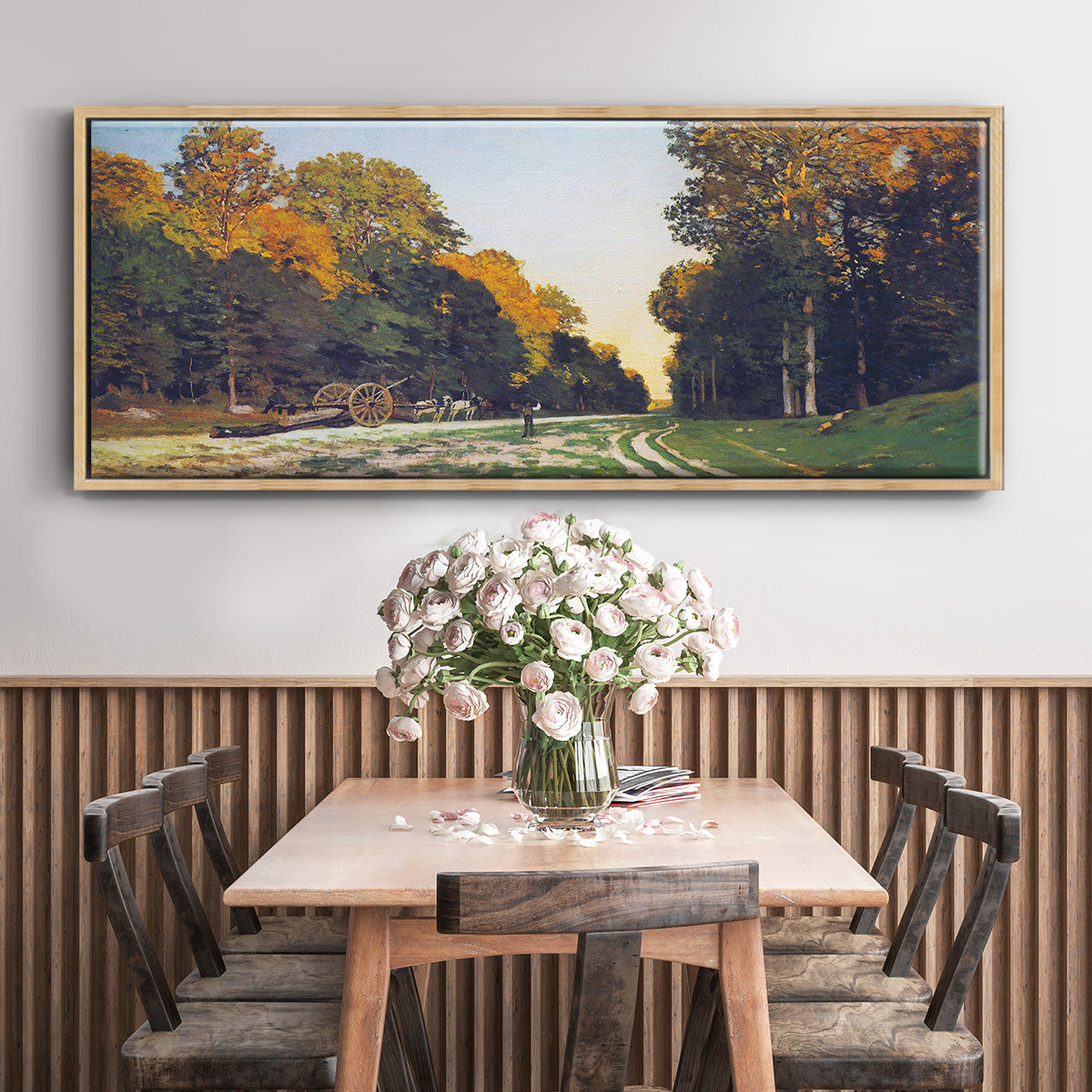 The road from Chailly to Fontainebleau by Monet - Floater Framed Canvas Print