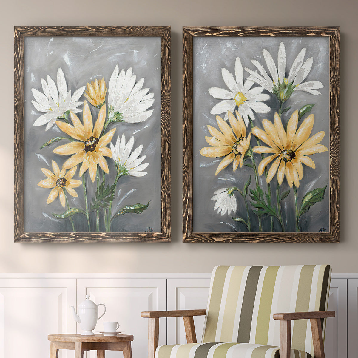 Summer Daisies I - Premium Framed Canvas 2 Piece Set - Ready to Hang