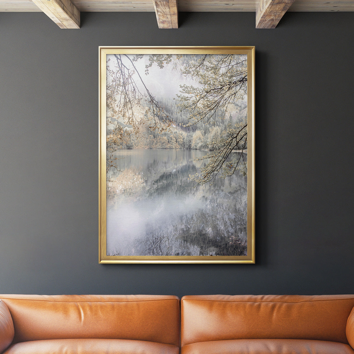 Misty Lake - Modern Framed Canvas Print