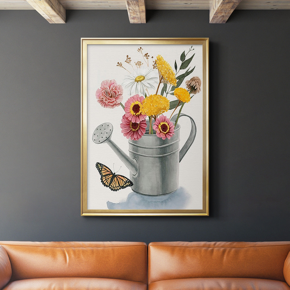 Watering Can Bouquet I - Modern Framed Canvas Print