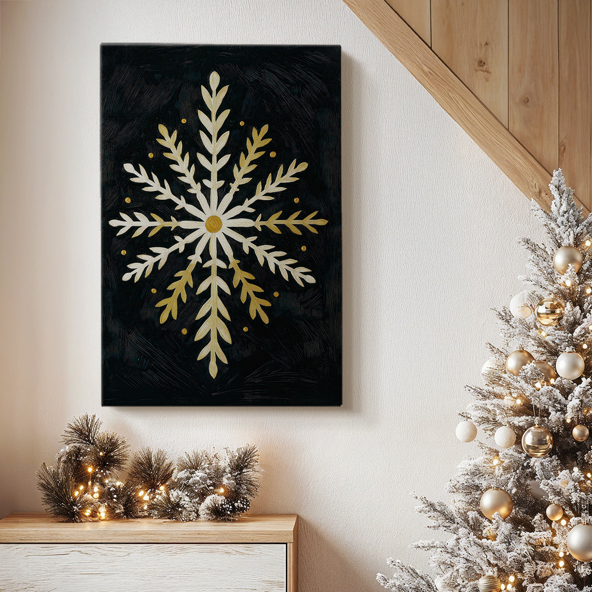 Soft Linen Midwinter Village - Canvas Art Print