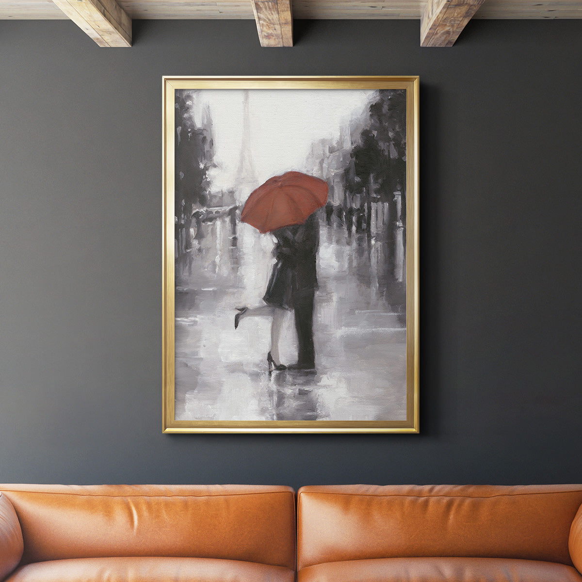 Caught in the Rain - Modern Framed Canvas Print