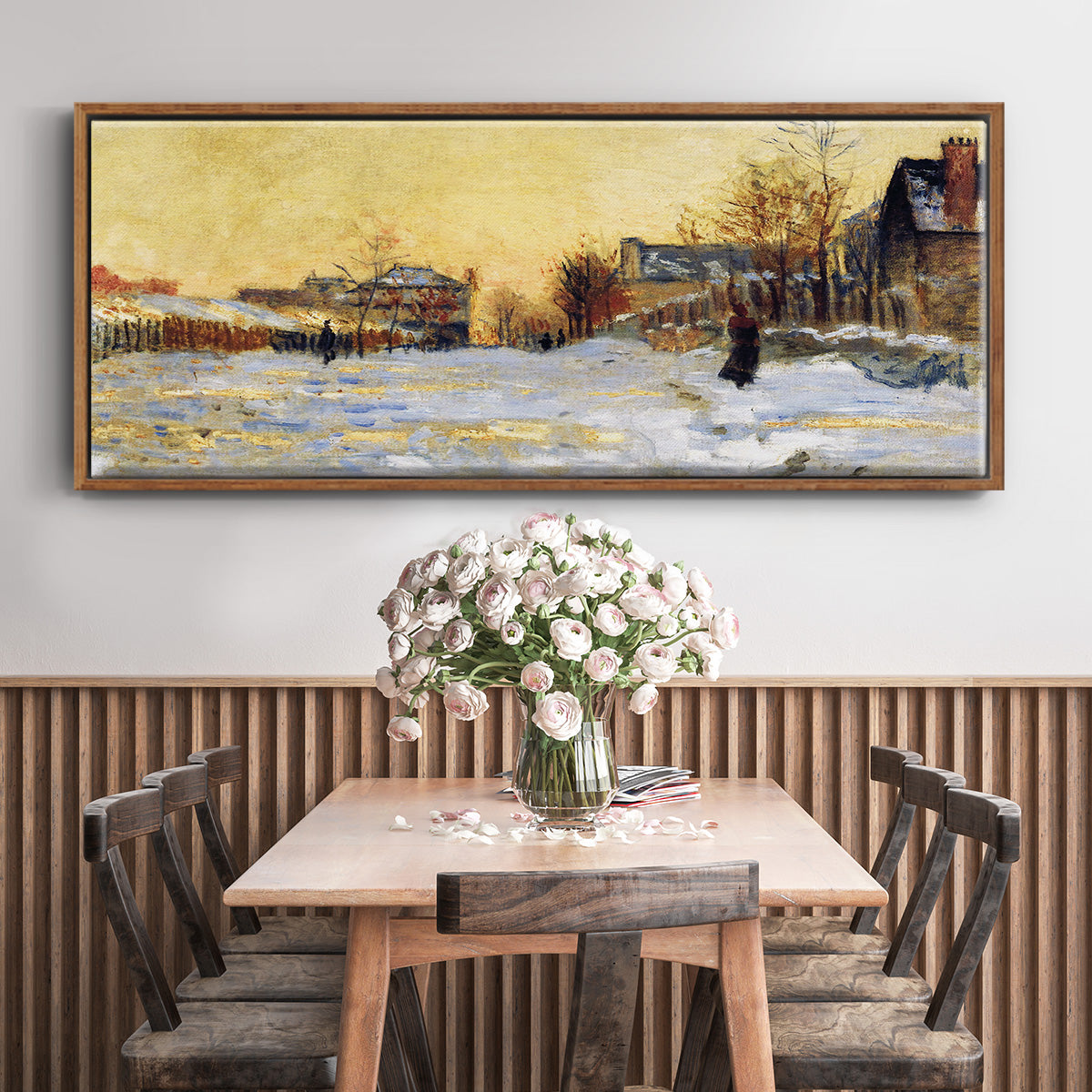 Snow Effect, The Street in Argentuil, 1875 - Floater Framed Canvas Print