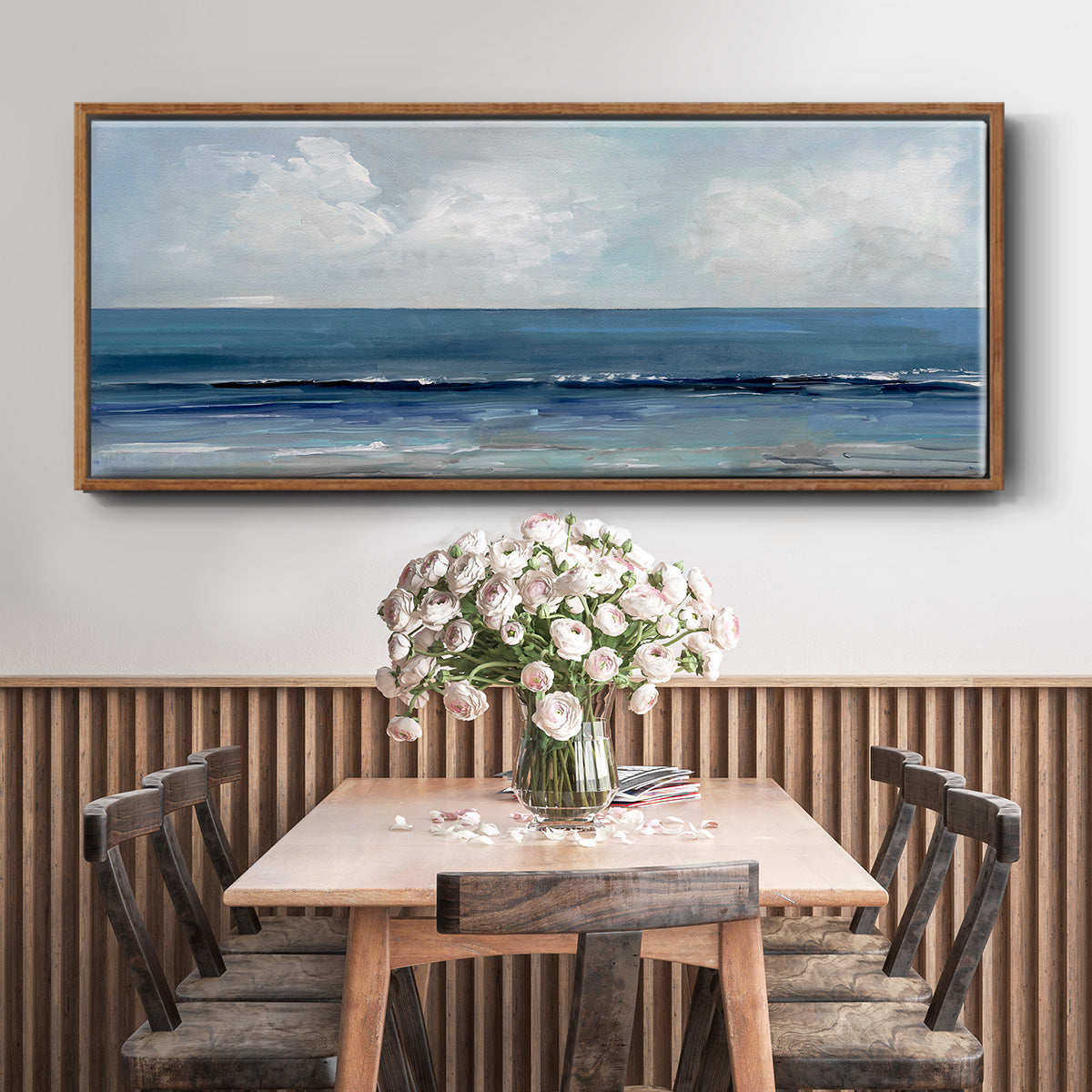 Cloudy Ocean Waves Horizon - Floater Framed Canvas Print