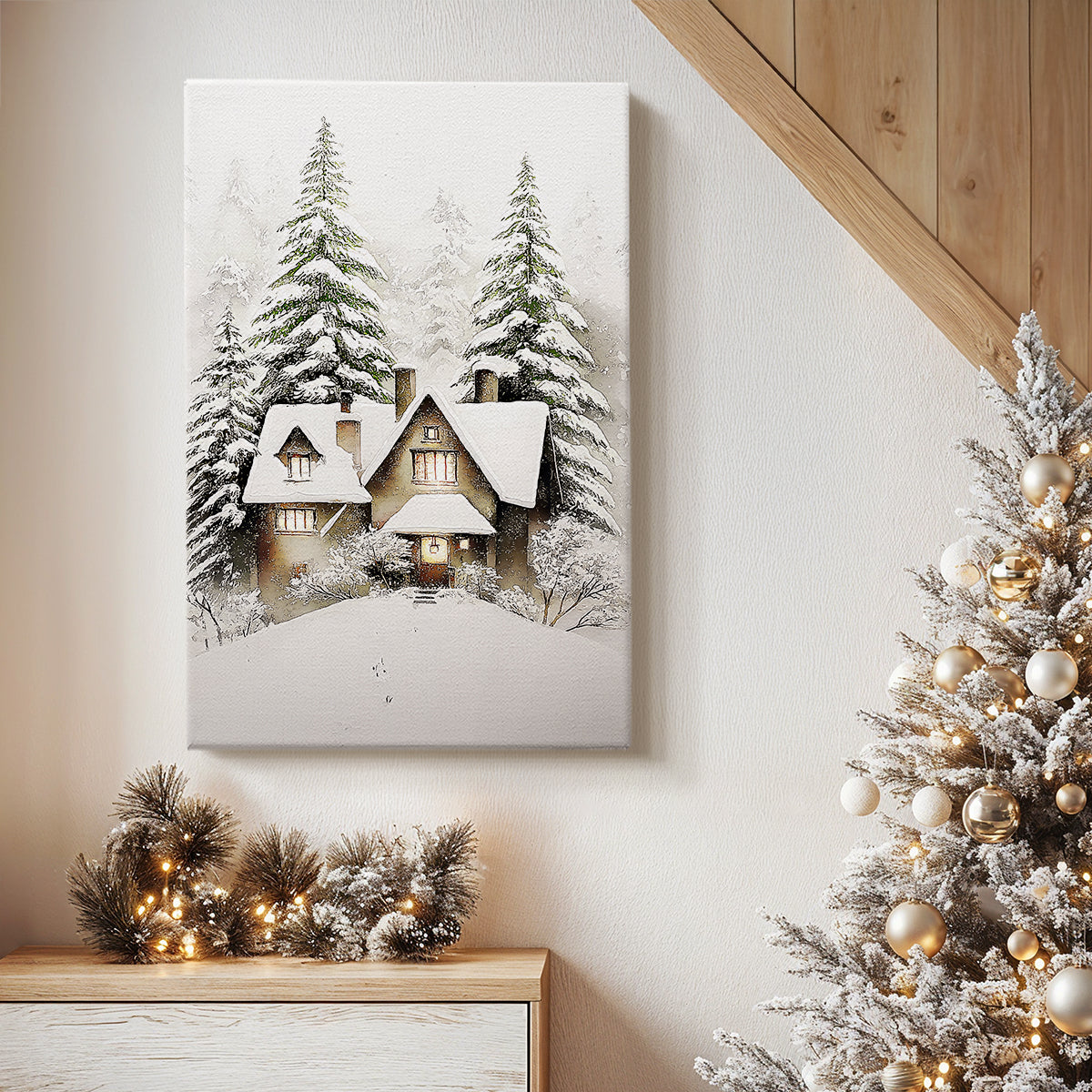 Cottage of Frostlit Whisper - Canvas Art Print