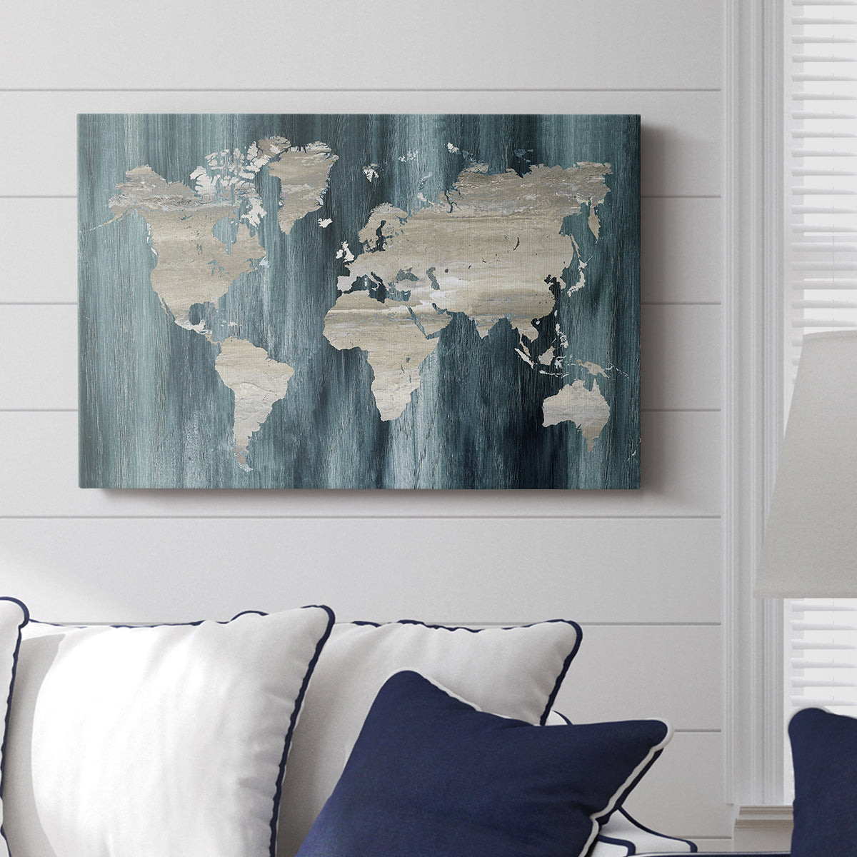 Navy World Map - Canvas Art Print