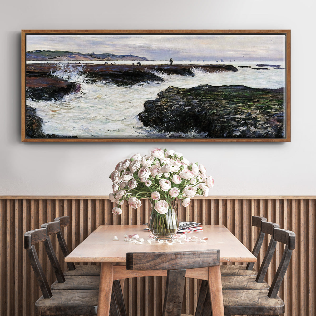 The Rocks at Pourville, Low Tide, 1882 - Floater Framed Canvas Print