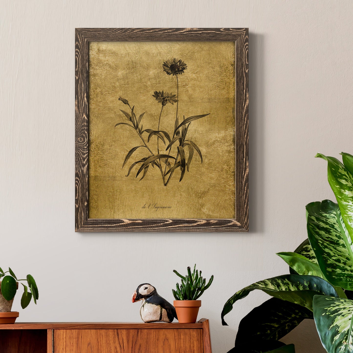 Gold Sketch Botanical I - Premium Canvas Framed in Barnwood - Ready to Hang