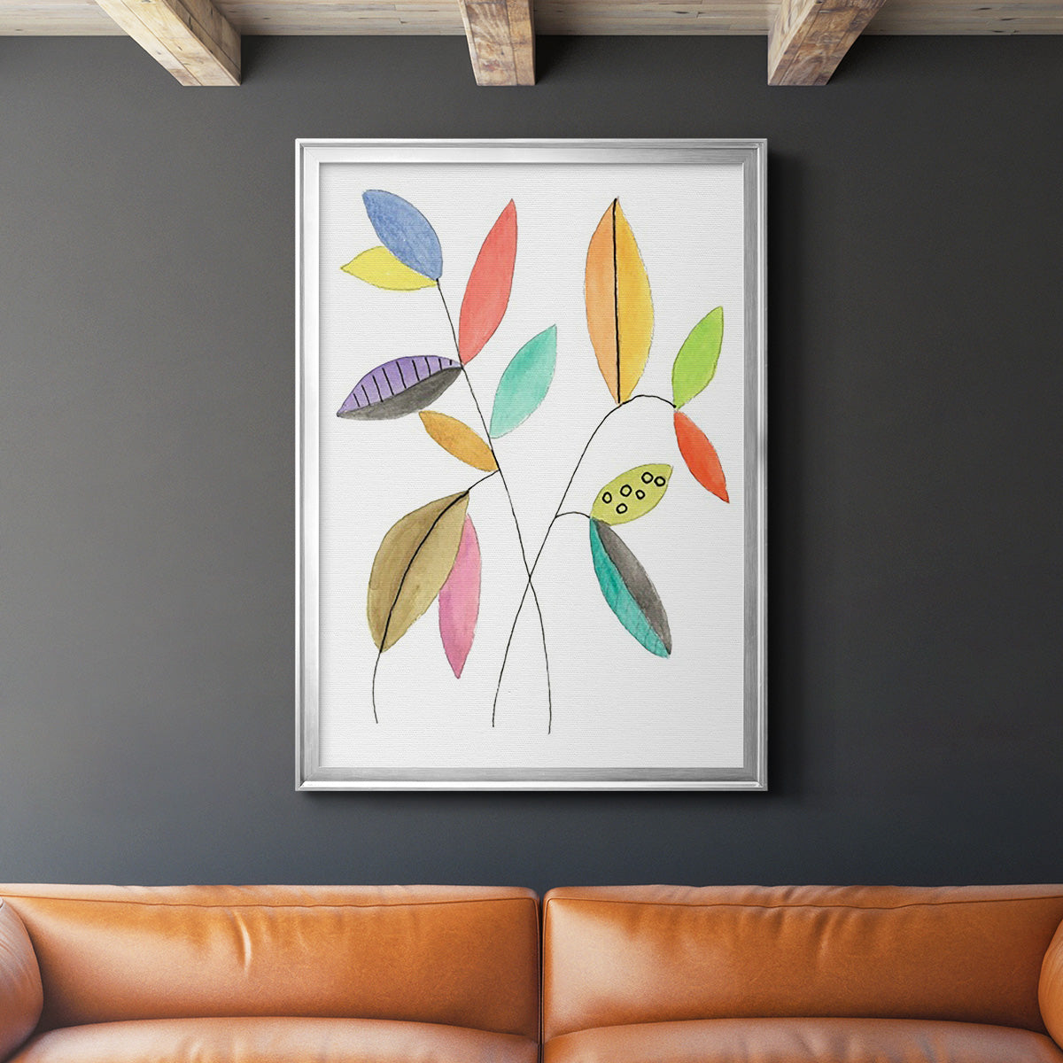 Color Pop Leaves IV - Modern Framed Canvas Print