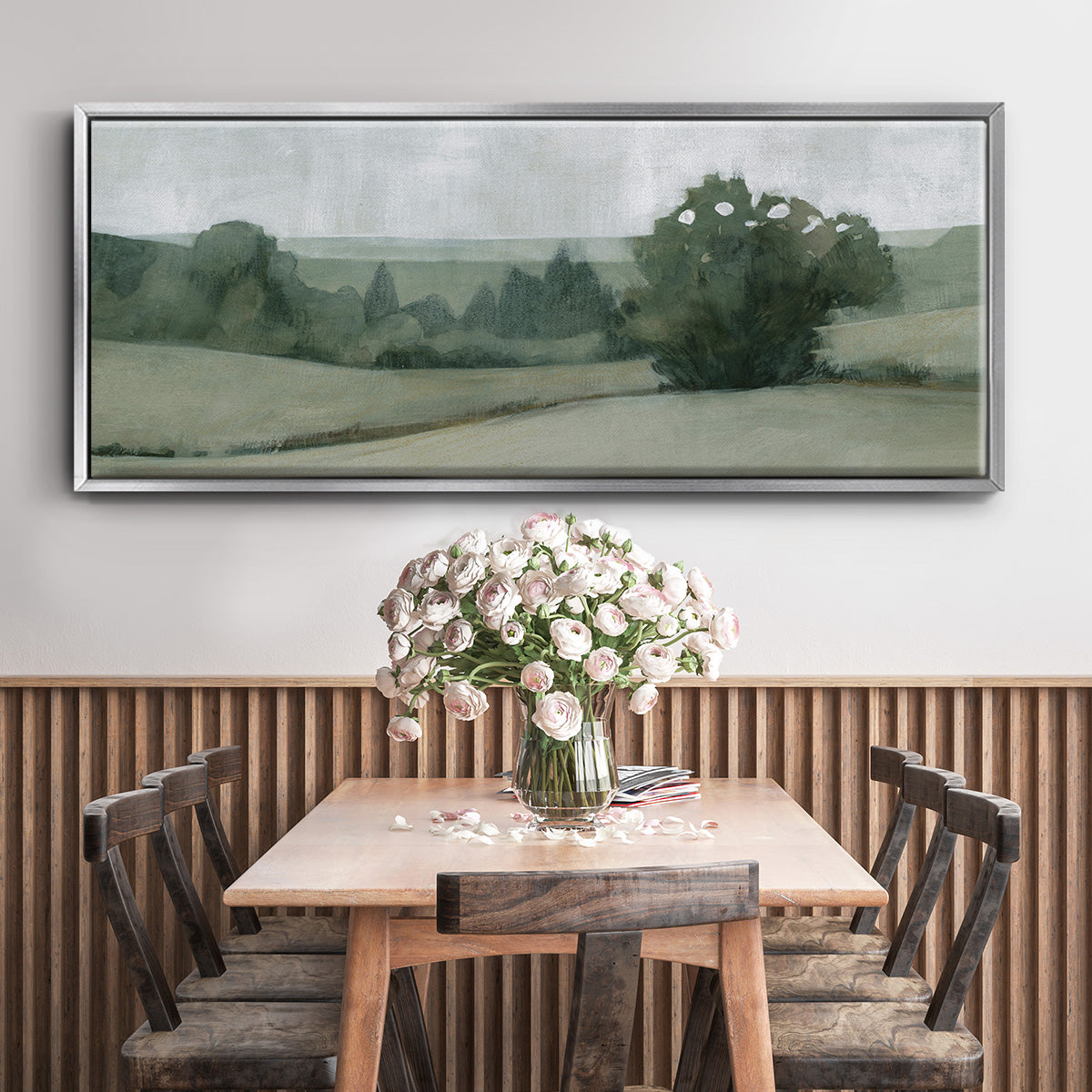 Soft Green Landscape II - Floater Framed Canvas Print