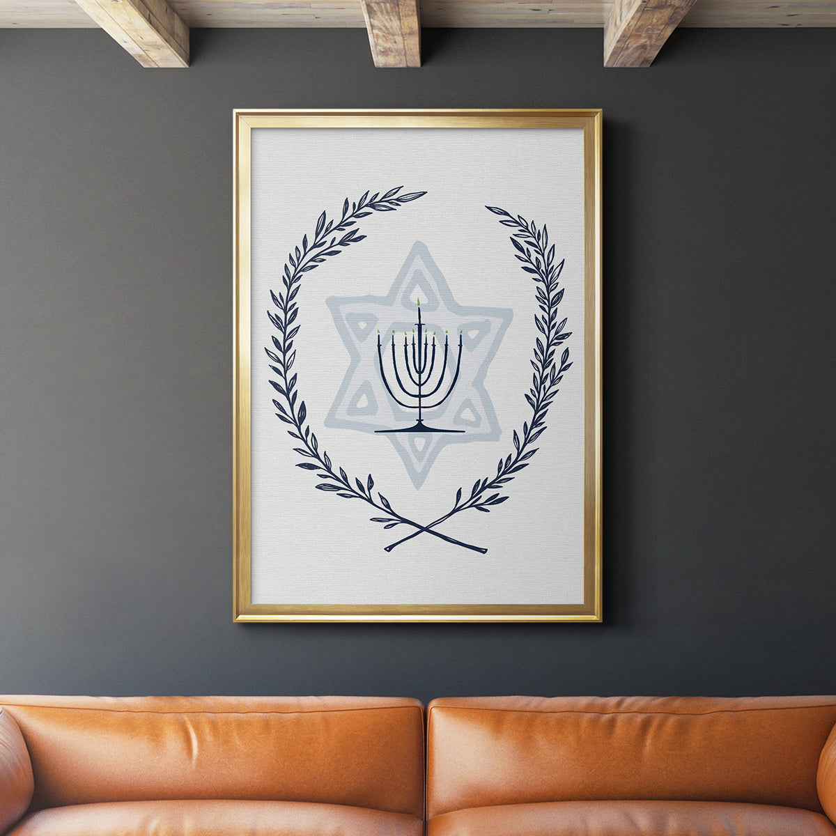 Happy Hanukkah I - Modern Framed Canvas Print