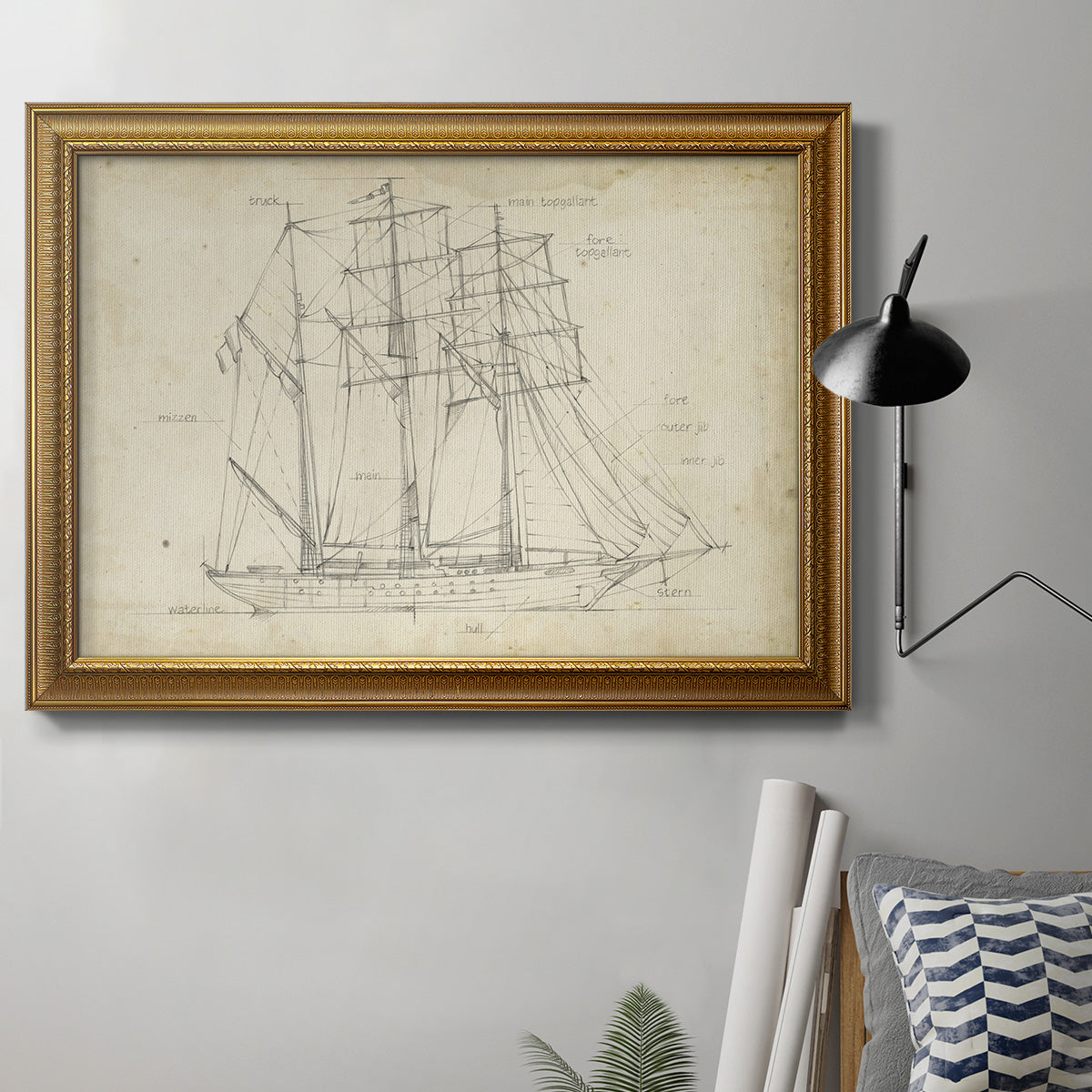 Sailboat Blueprint I Premium Framed Canvas- Ready to Hang