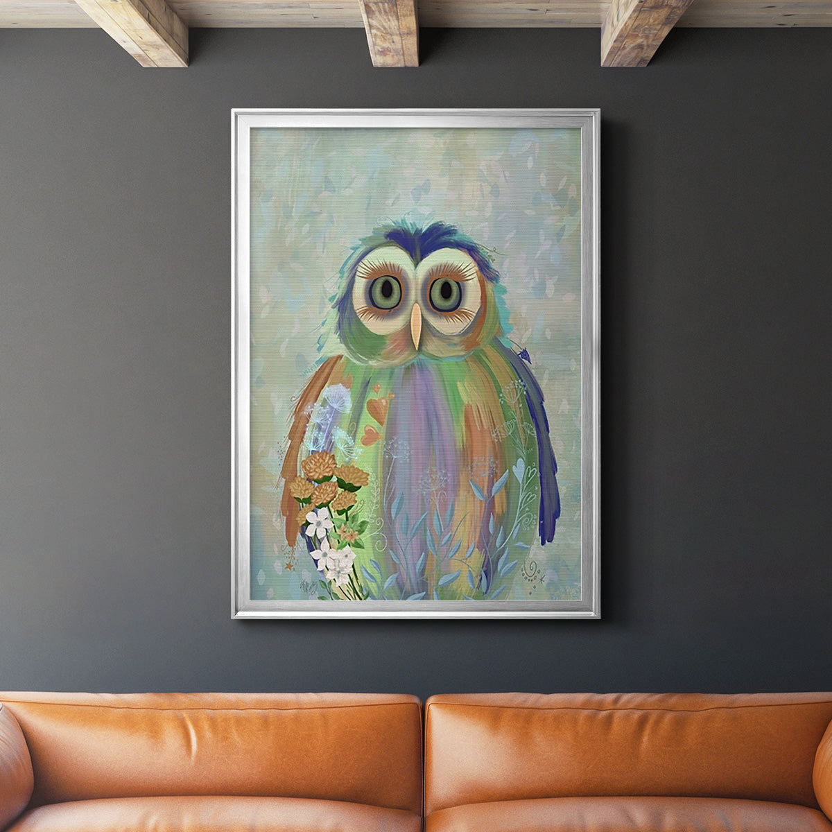 Fantastic Florals Owl - Modern Framed Canvas Print