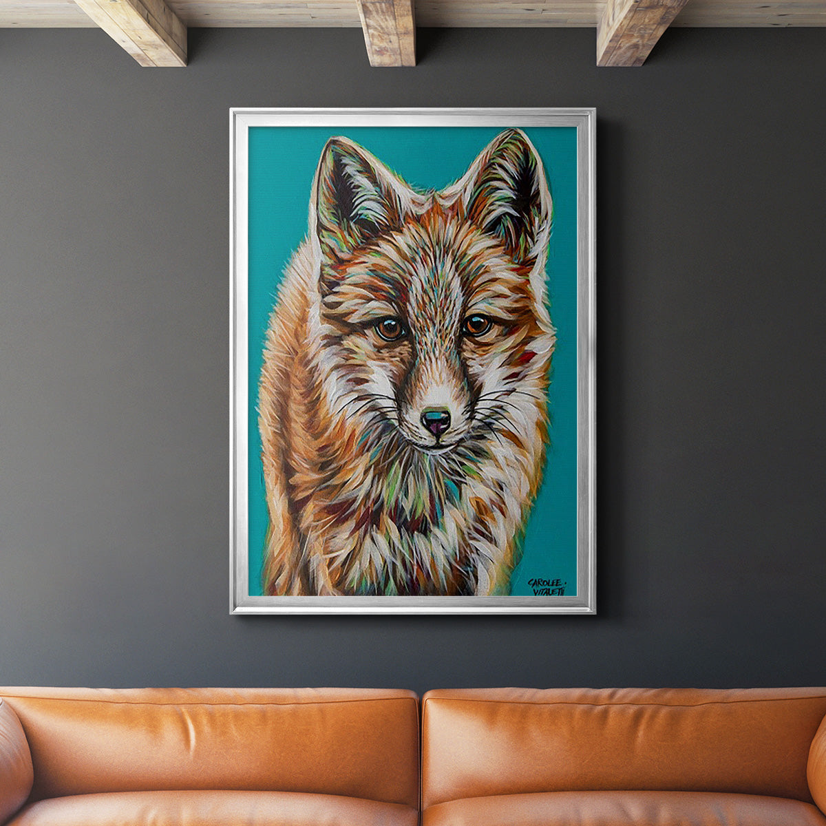 Teal Fox - Modern Framed Canvas Print