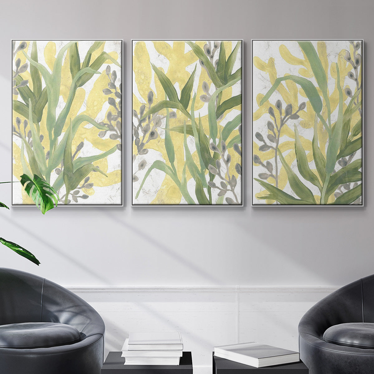 Sea Grass Fresco I - Framed Premium Gallery Wrapped Canvas L Frame 3 Piece Set - Ready to Hang