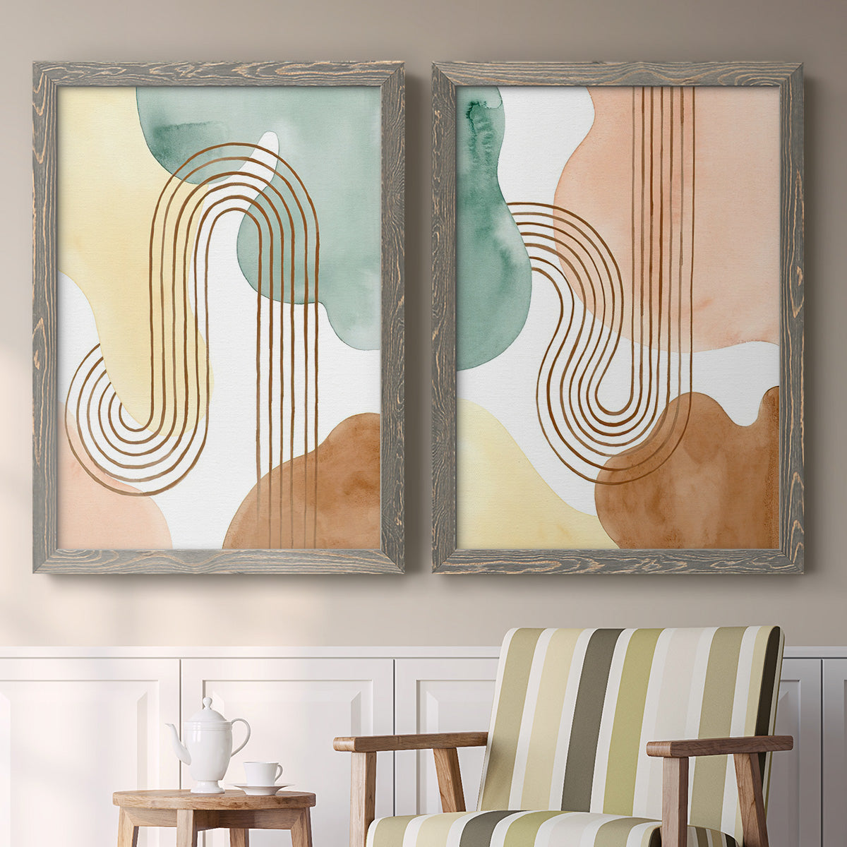 Spring Shapes I - Premium Framed Canvas 2 Piece Set - Ready to Hang