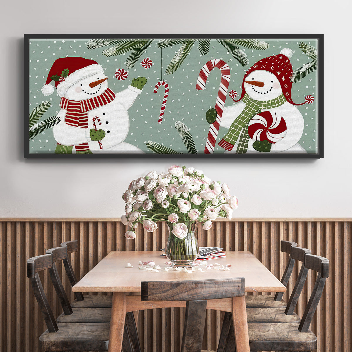 Peppermint Snowman Collection D - Floater Framed Canvas Print