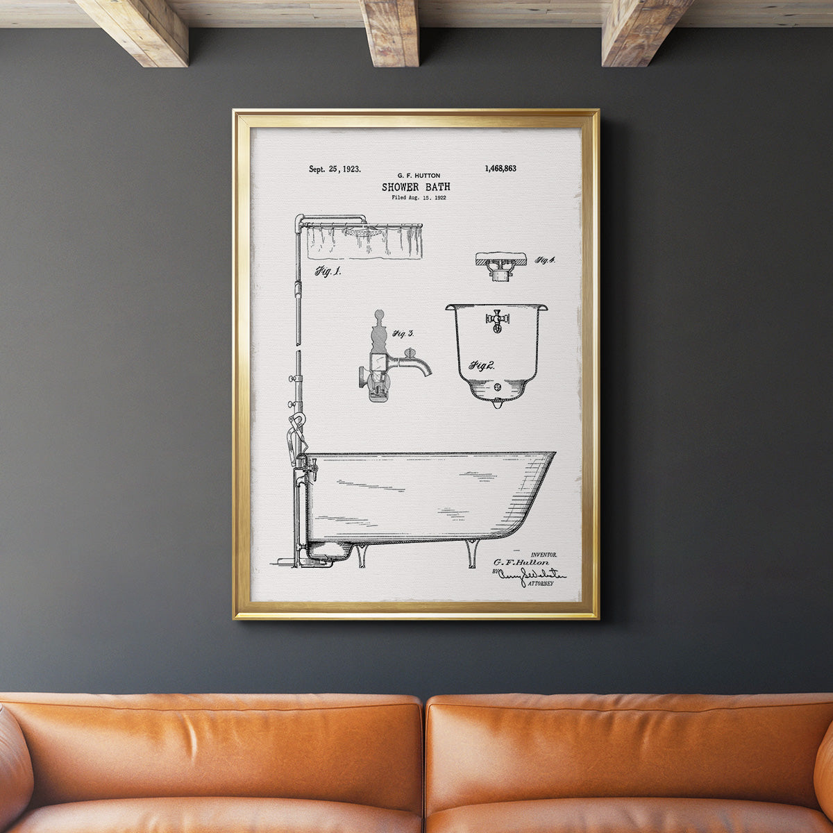 Vintage Bath I - Modern Framed Canvas Print