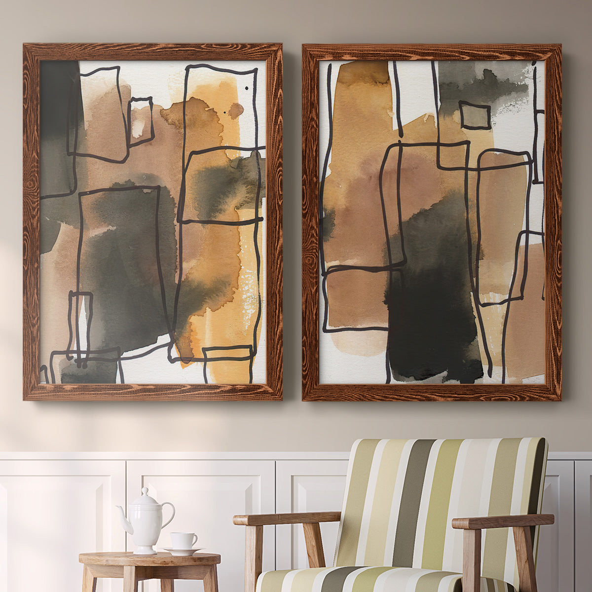 Retro Vibe I - Premium Framed Canvas 2 Piece Set - Ready to Hang