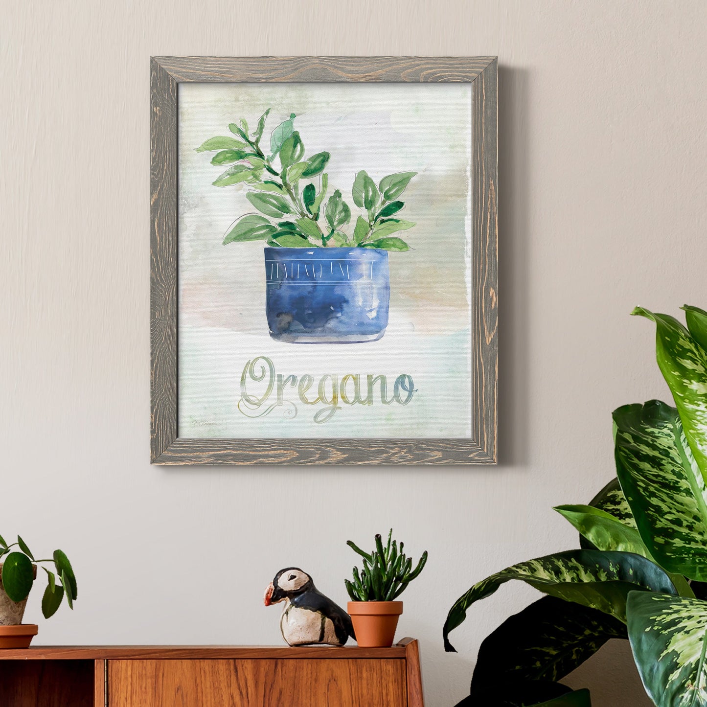 Potted Oregano - Premium Canvas Framed in Barnwood - Ready to Hang