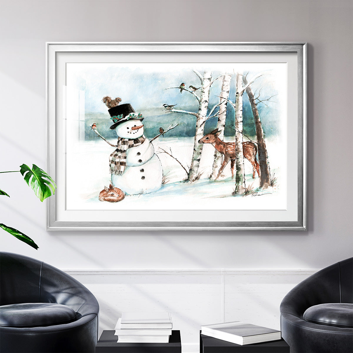 Snow Friends - Modern Framed Art Print