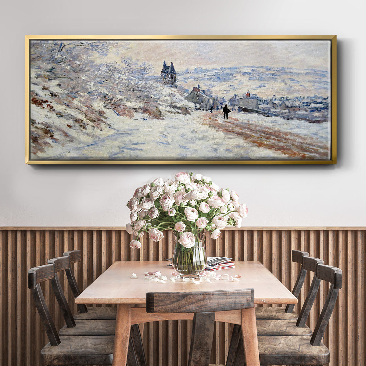 The Road to Vétheuil, Snow Effect, 1879 - Floater Framed Canvas Print