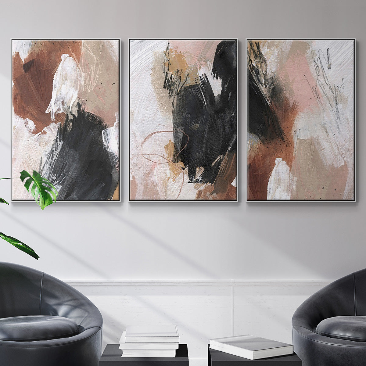 Unbleached Neutrals I - Framed Premium Gallery Wrapped Canvas L Frame 3 Piece Set - Ready to Hang