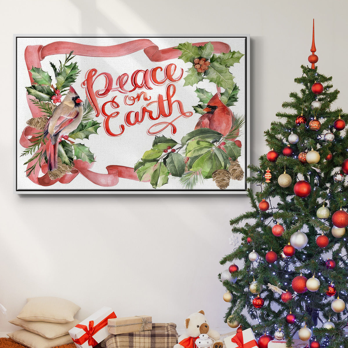 Cardinal Holly Christmas Collection A - Floater Framed Canvas Print