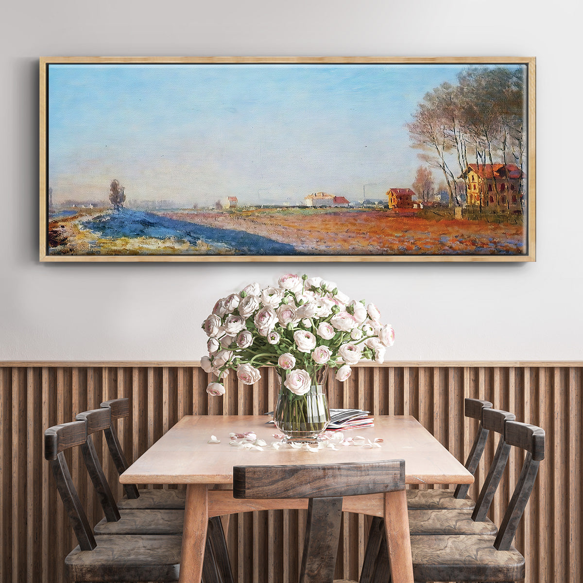 The Plain of Colombes, White Frost, 1873 - Floater Framed Canvas Print