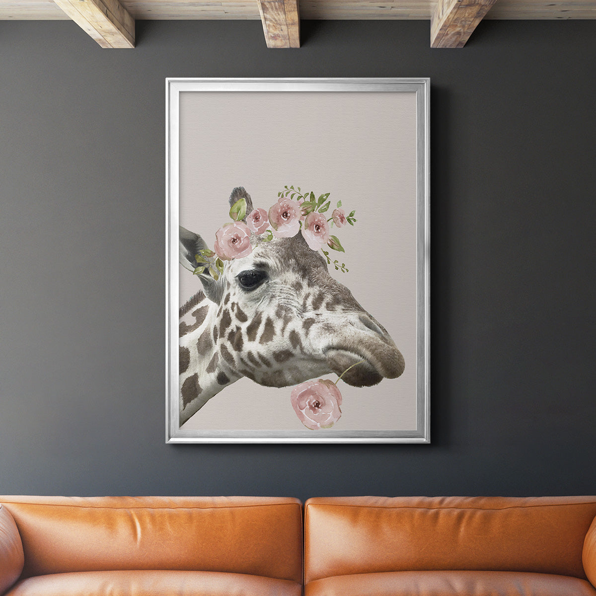 Peek A Boo Giraffe II - Modern Framed Canvas Print
