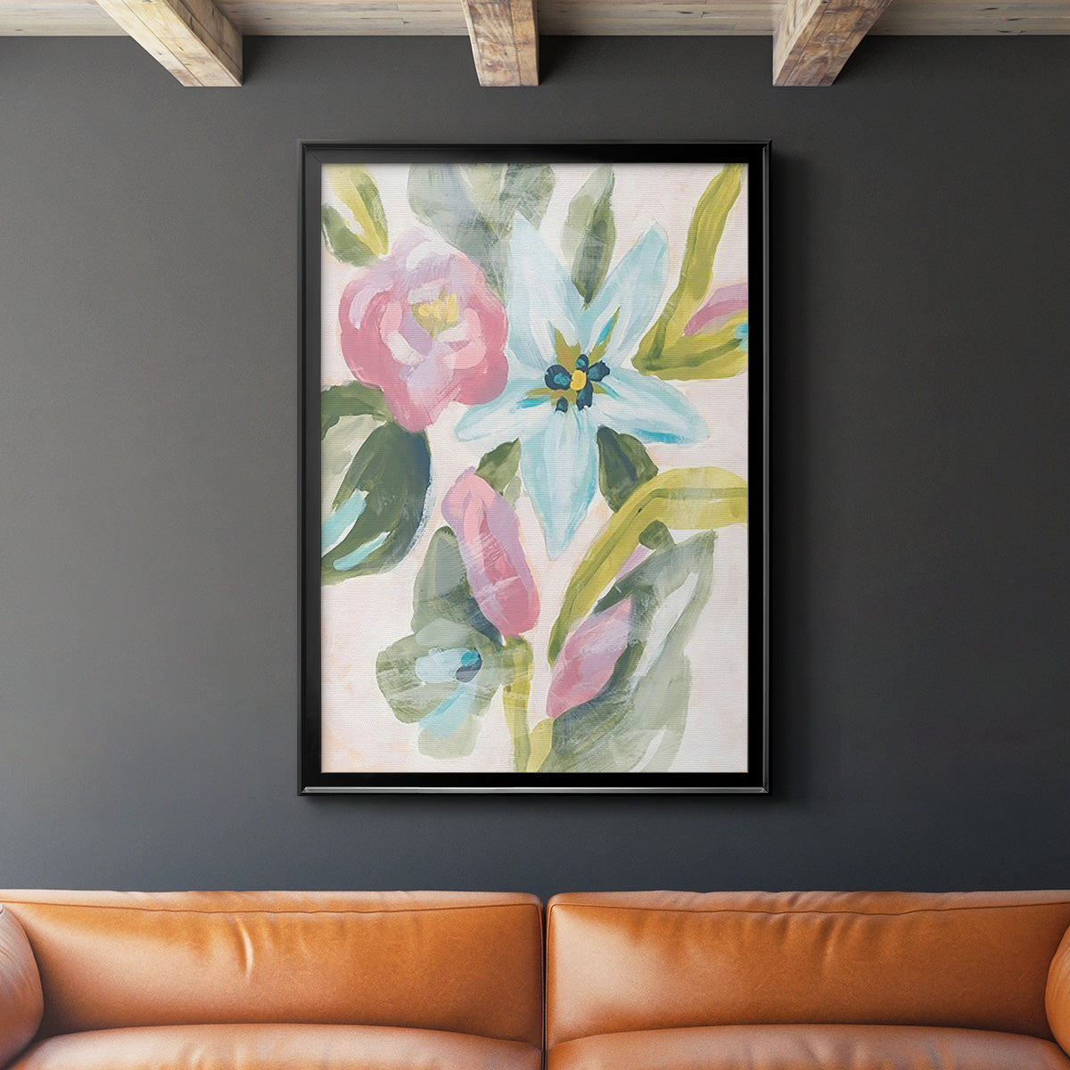 Floral Breeze Fresco  I - Modern Framed Canvas Print