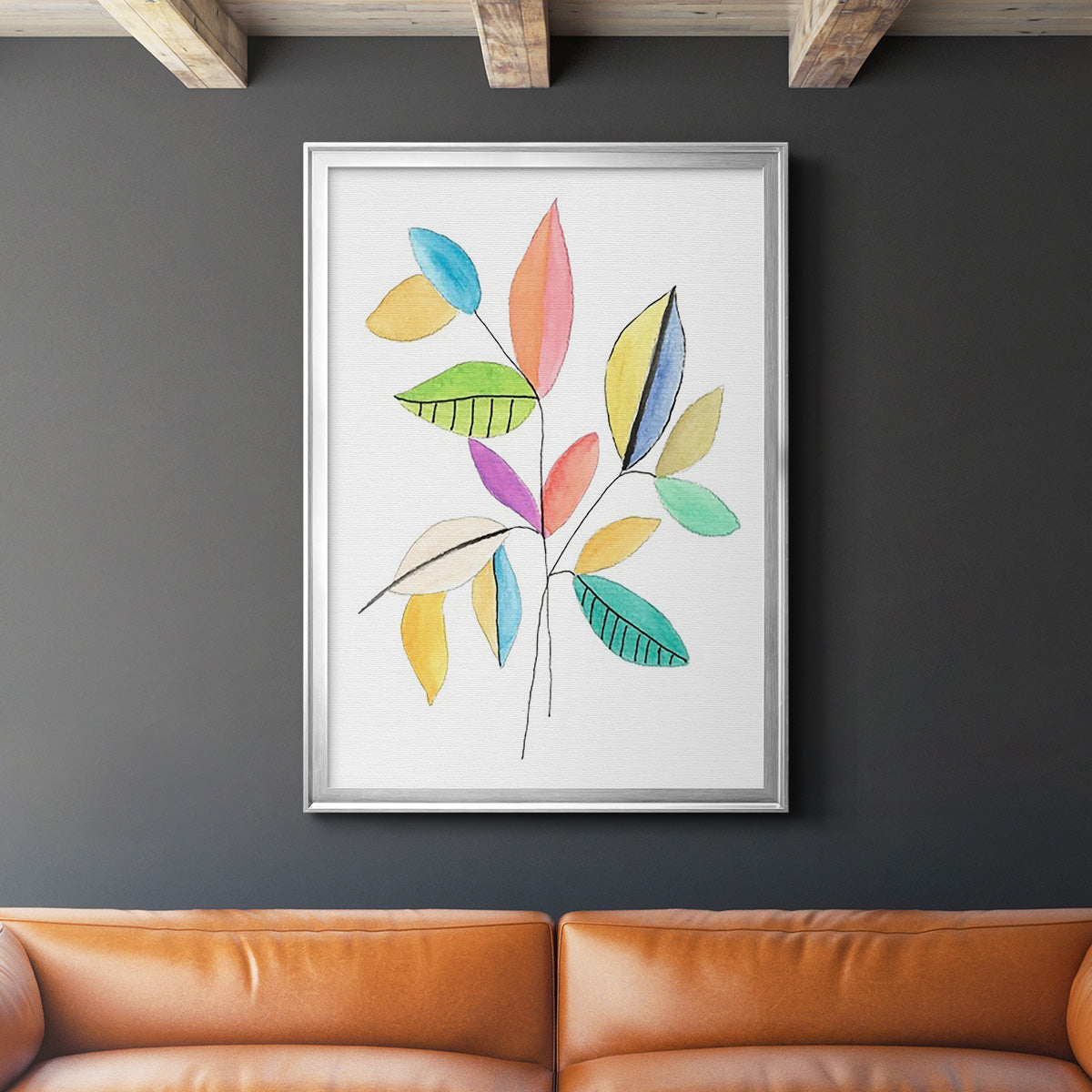 Color Pop Leaves I - Modern Framed Canvas Print