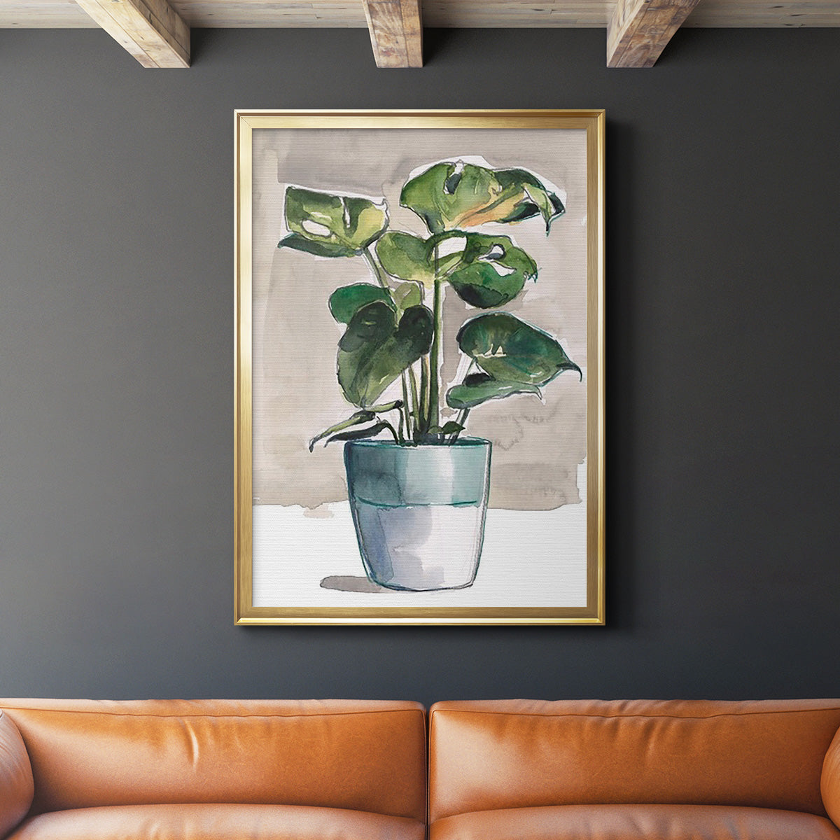 Potted Houseplant II - Modern Framed Canvas Print