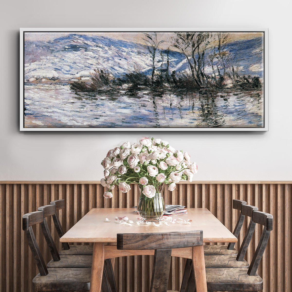 The Seine at Port Villez, Snow Effect, 1885 - Floater Framed Canvas Print